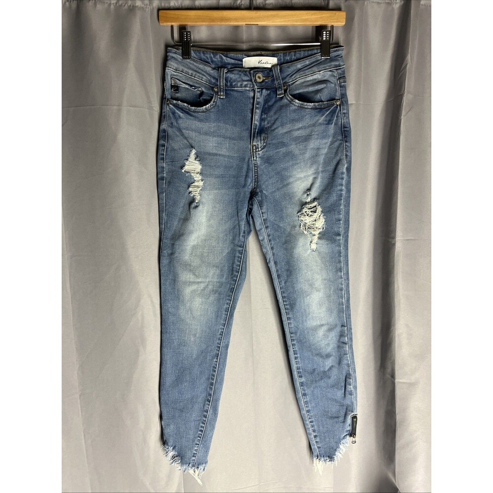 KanCan Jeans Women 7 27 Distressed Frayed Hem High Rise Skinny Blue Denim